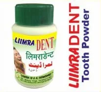 Front view of LiimraDENT Herbal Tooth Powder 40g pack for gum health and teeth whitening.